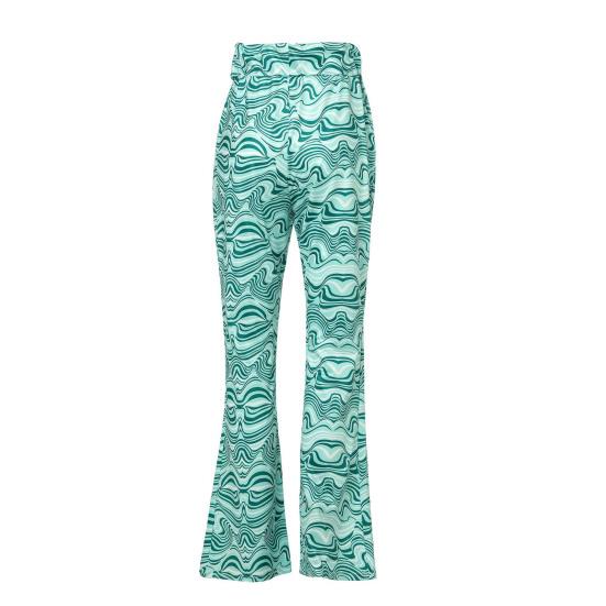 3 Pcs/Set Women Stage Performance Suit V Neck Lace-up Long Sleeves Cropped Top High Waist Flared Hem Trousers Printed Headband Retro Disco Party