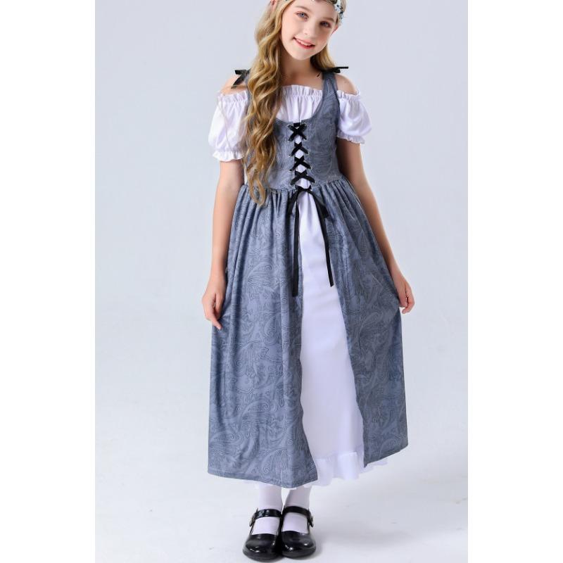 Parent-child Adult Medieval Renaissance Robe Farm Pastoral Girl Retro Skirt Strap Waist