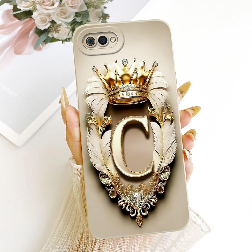 For Realme C2 Case Cover Luxury A-Z Letters Fashion Crown 2D Painted Silicone Casing For Realme RMX1941 RMX1945 RMX1943