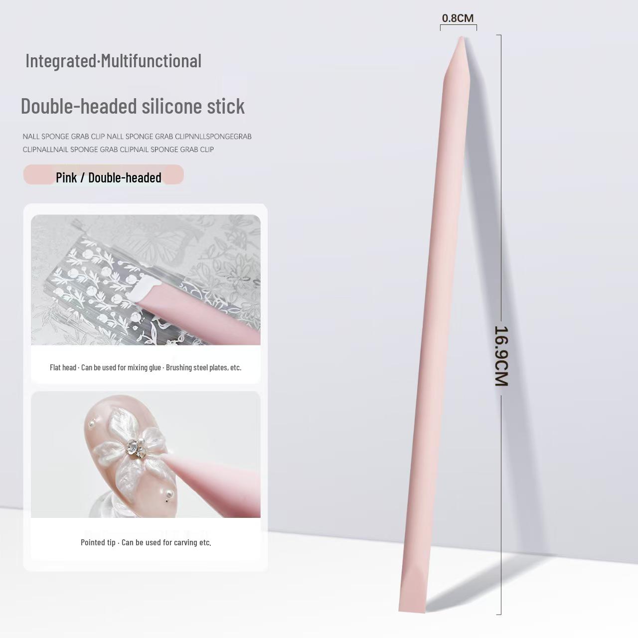Double-Ended Silicone Nail Art Brush: Multifunctional Tool for Carving, Scraping, and Glue Application Full Set розовый