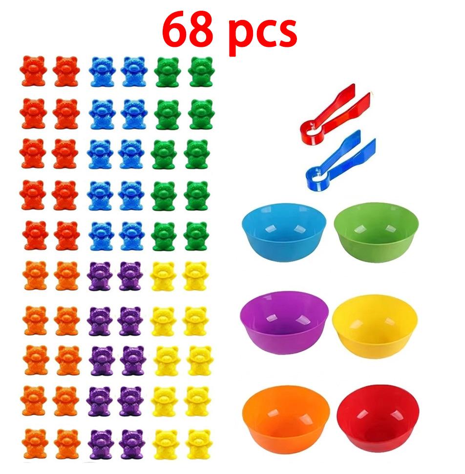 Colorful Counting Bears With Sorting Cups Tweezers Toddler Counting Color Sorting Educational Toy Gift For Kids Boys Girls