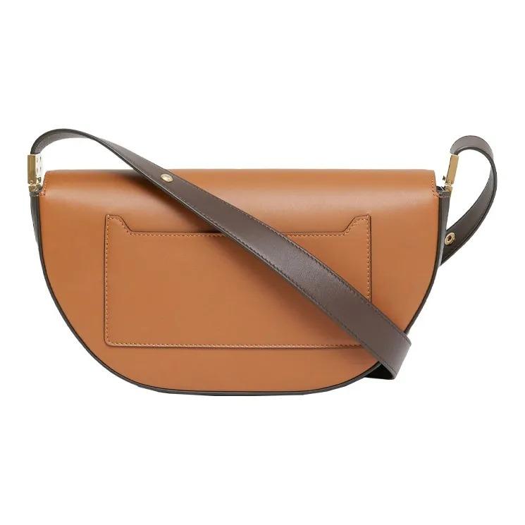 Burberry Olympia Two-Tone Adjustable Strap Leather Underarm Bag Half-Moon Tote Crossbody Shoulder Bag Unisex Couple's Style Warm Brown