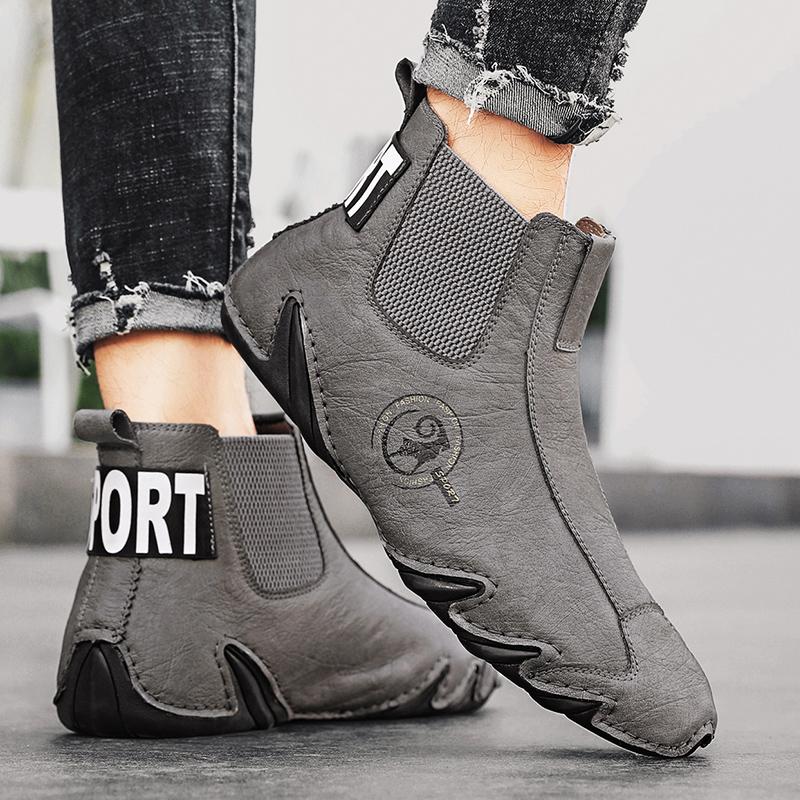 Móda Pánské Outdoor Zimní Sporty Turistika Ruční šití Kožené tenisky Kotníkové boty Nové Neklouzavé Ležérní Teplé plyšové pánské boty Chelsea