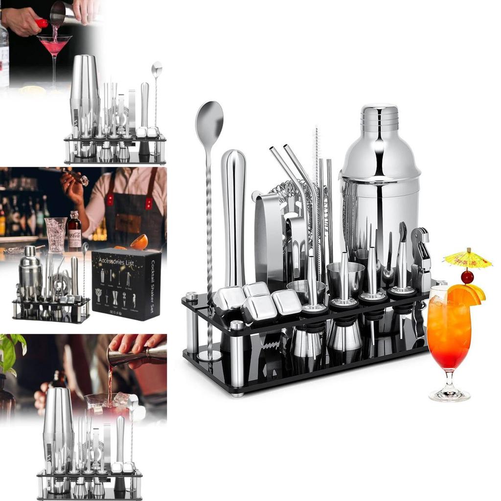 Modern Stainless Steel Cocktail Shaker Set With 25 Piece Bar Tools For Mixology