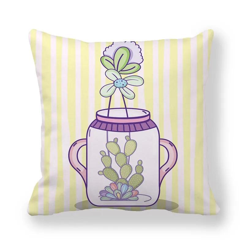 Office Sofa Car Cushion Cover Luxury Home Decor Pillow Cover Purple Hand Painted Cactus Pattern