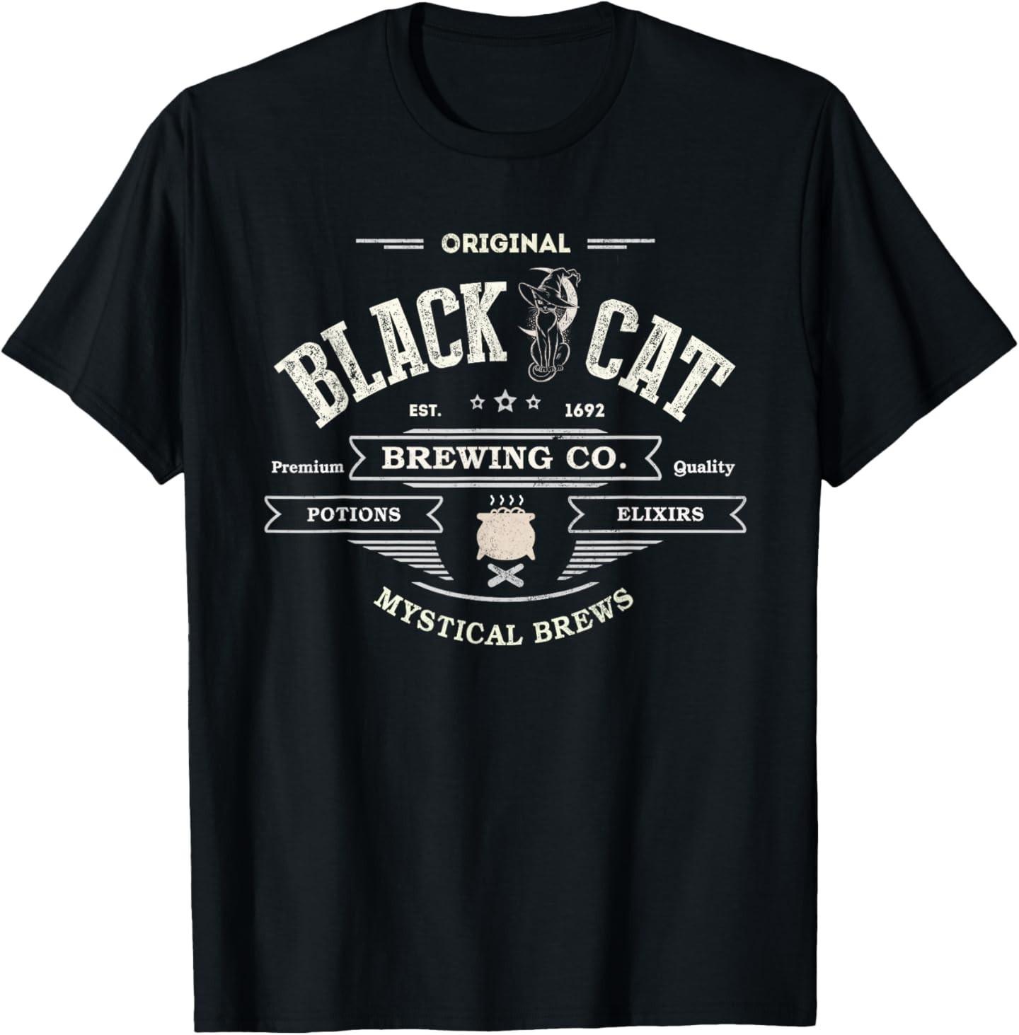 Cute Black CAT Witch Brewing CO Potions Coffee Magical Wicca T-Shirt XXL