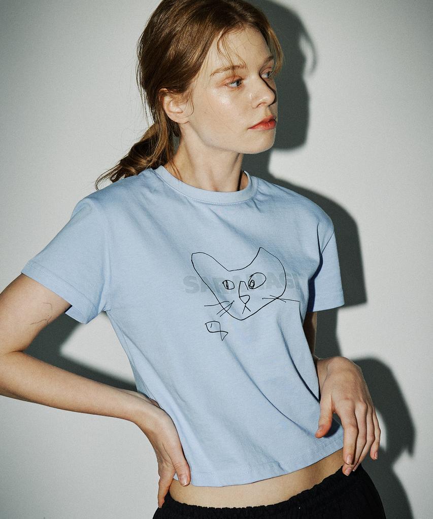 SARANAGI Se01-Crop Doodle Tshirt Sky Blue