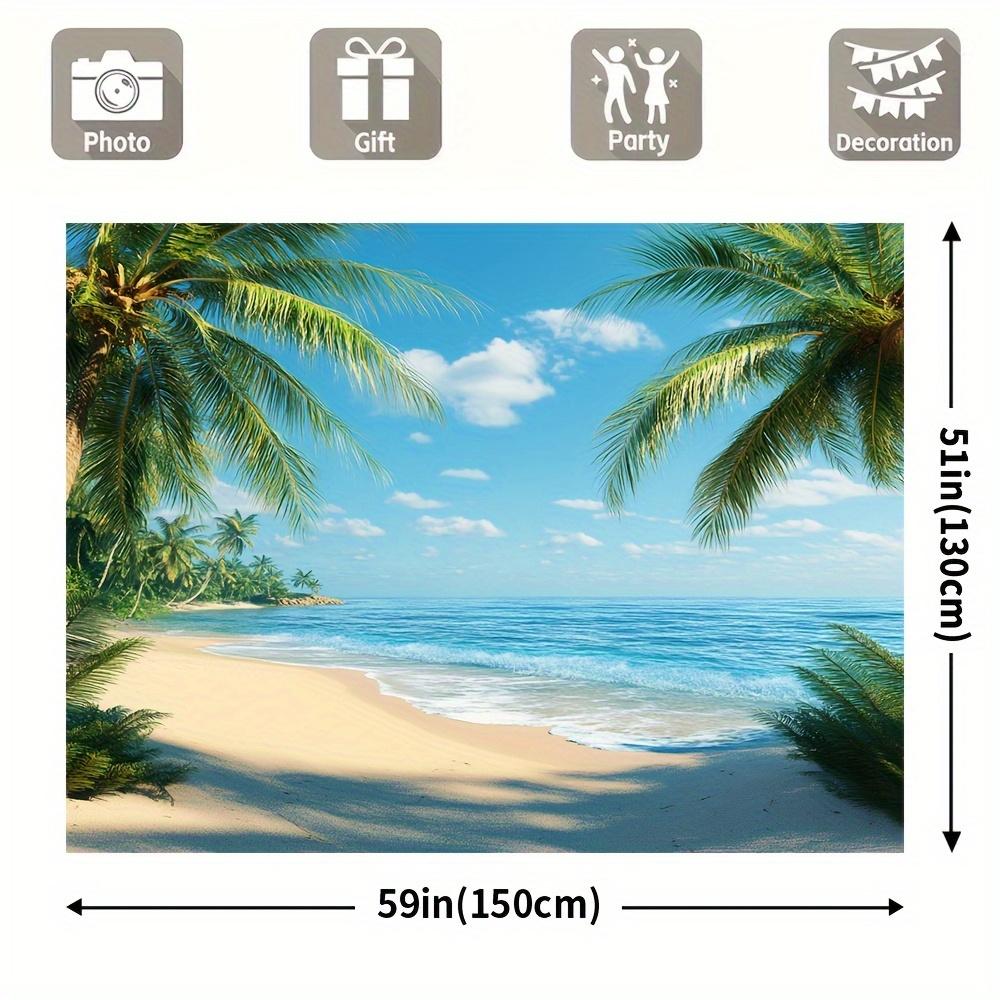2D Plane 1 Piece of Polyester Background Depicting a Tropical Hawaiian Beach Scene - Summer Beach Photography Backdrop Fabric
