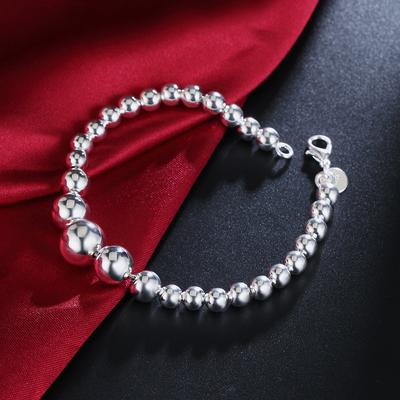 925 Pure Silver Smooth Gradient Large Round Bead Bracelet, Fashionable and Charming Jewelry