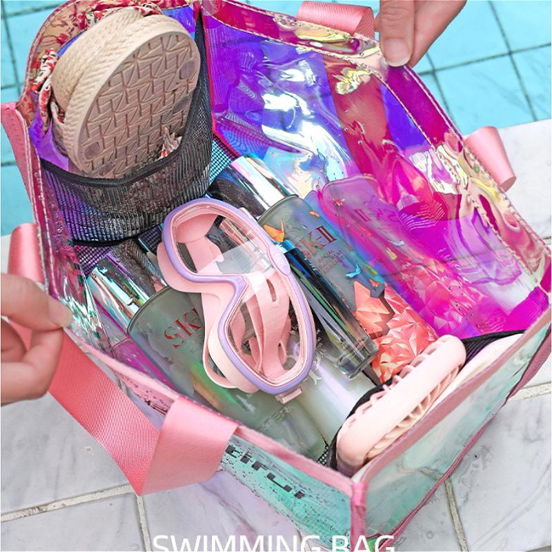 Transparente PVC Strandtasche Wasserdicht Große Kapazität Schwimmtasche Sommer Reise Aufbewahrung Handtasche für Damen