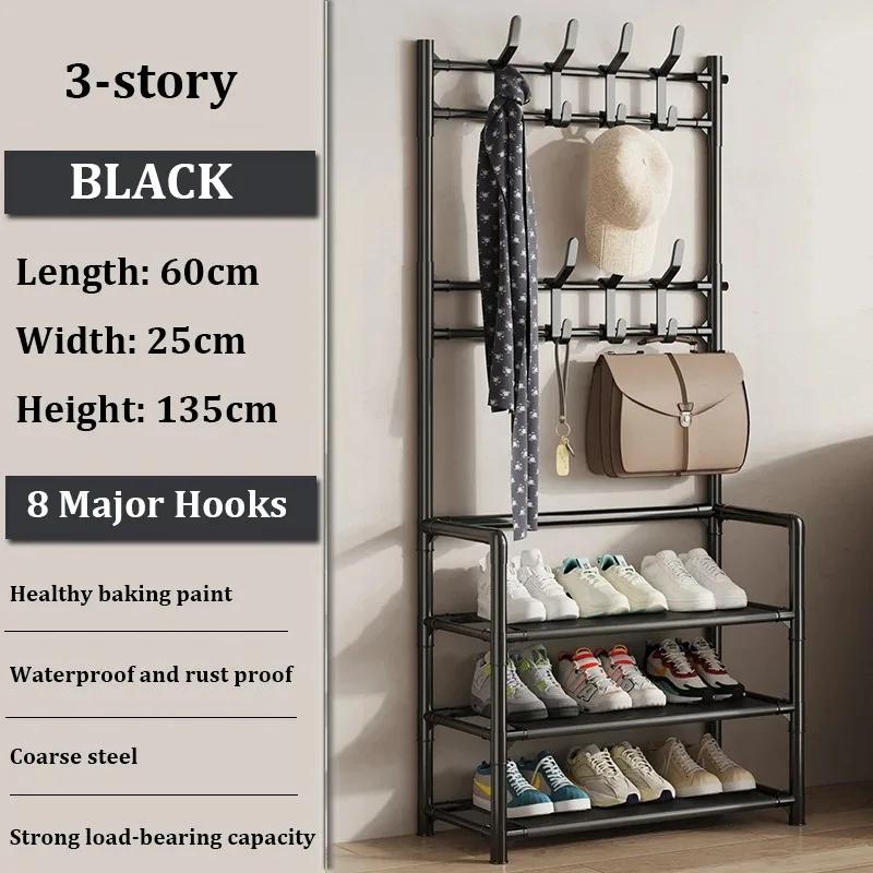 2 In 1 Shoes Clothes Organizer Multipurpose Carbon Steel Coat Rack Space Saving Floor Shoe Shelf Multi-layer Storage Organizer