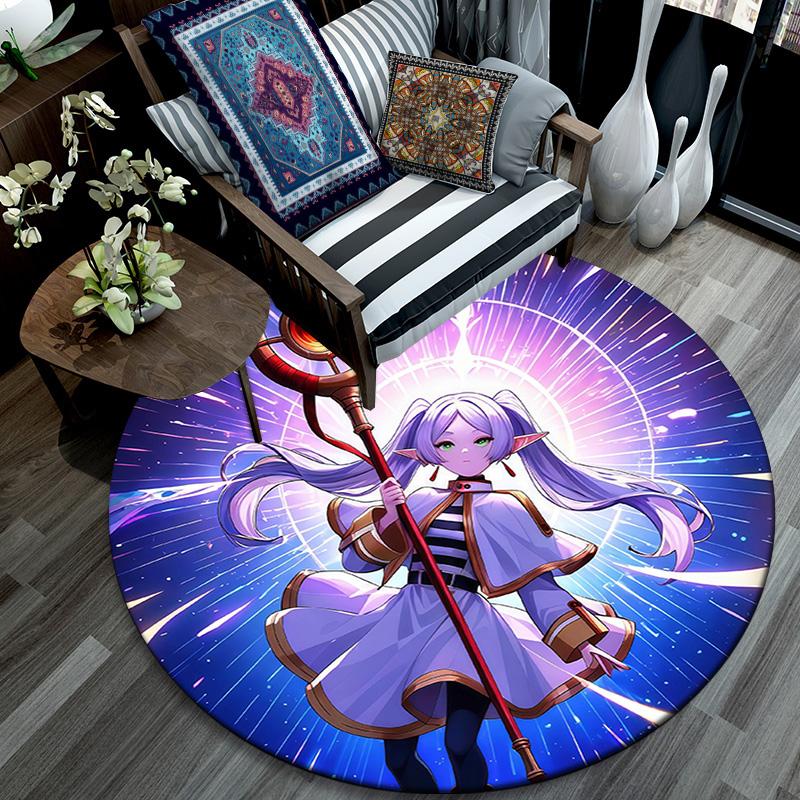 Frieren3 Round Area Rug,Carpet Rug for Living Room Bedroom Sofa Playroom Decor,Non-slip Floor Mat
