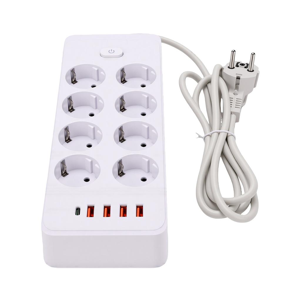 5.91ft Power Strip 8 AC Outlets 5 USB Ports Flame Retardant Power Strip for Office Dorm Home Use EU Plug 100   240V