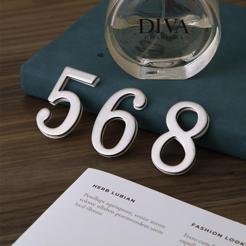 Stainless Steels Door Number with Backing Adhesive 5*3cm House Number Apartment Door Number for Outdoor Hotel Home Mailbox Label