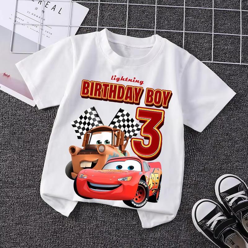 T-shirt z numerem Błyskawicy McQueen Prosty Podstawowy dla Malucha Krótki Rękaw Trend Anime Kreskówka Anime Letnie Bluzki Ubrania na Urodziny Prezent