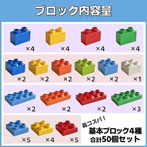 Buy more basic parts! Bulk set of basic parts, high value, compatible with Duplo, classic blocks, and Anpanman blocks. Sunwards (regular color, 50 pie