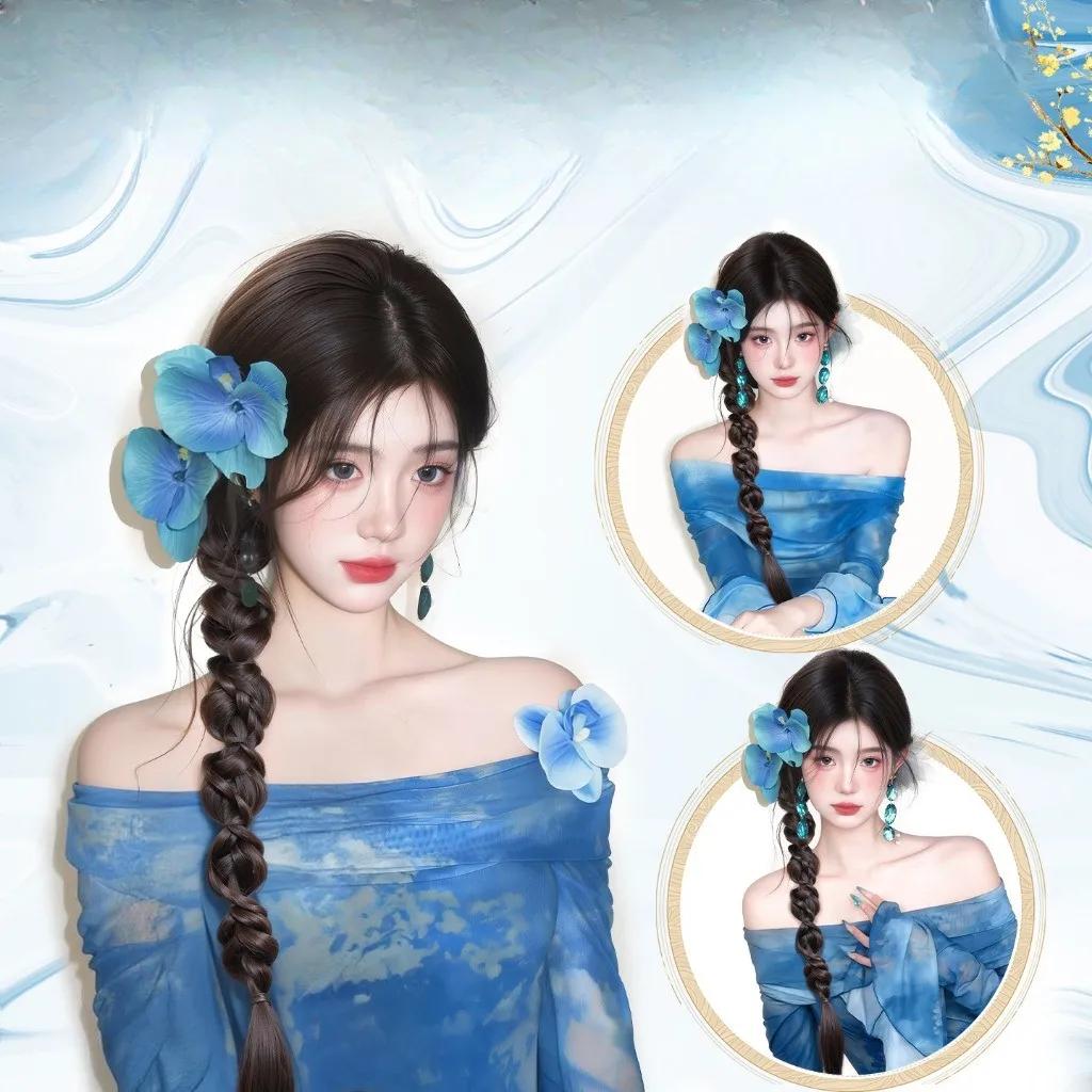 70cm Chinese Style Synthetic Braided Ponytail Wig Women Long Double Twisted Boxing Braids Hair Extension