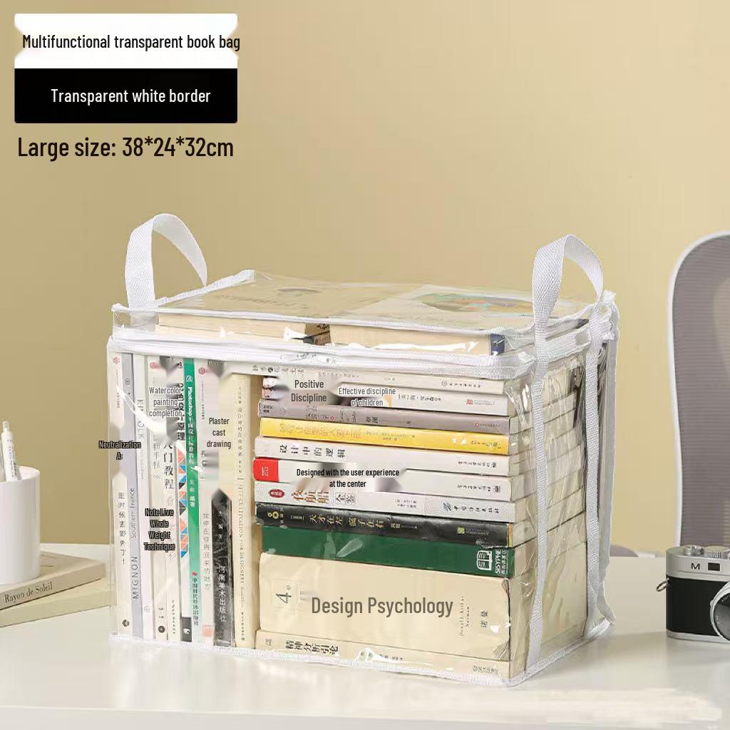 Dustproof & Waterproof Transparent Book Organizer and Storage Bag, Foldable for Student Use