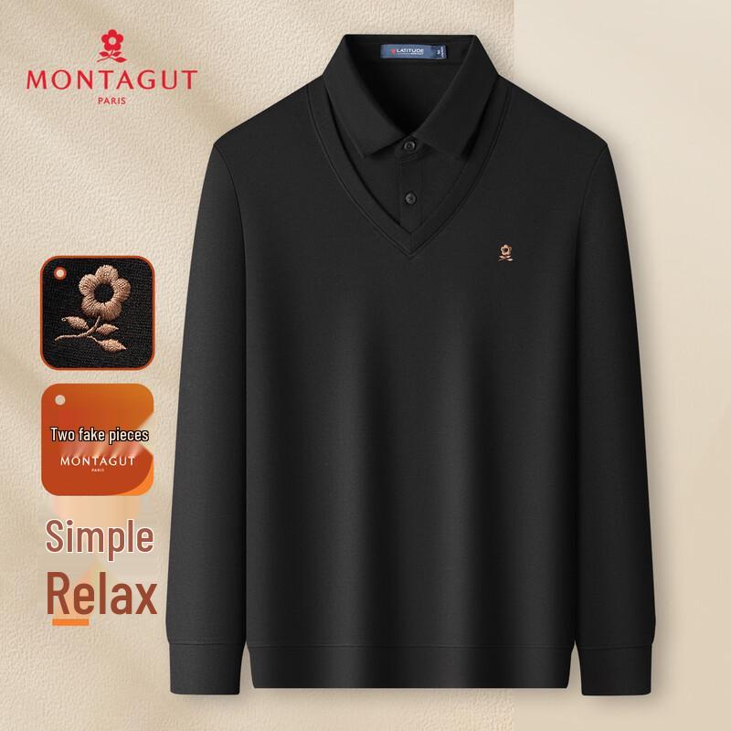 MONTAGUT Men s Faux Two-Piece Warm Long Sleeve Polo Shirt S