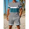 Herren Sommer Freizeit Sportbekleidungsset mit atmungsaktivem Rundhals-T-Shirt und Shorts mit Digitaldruck