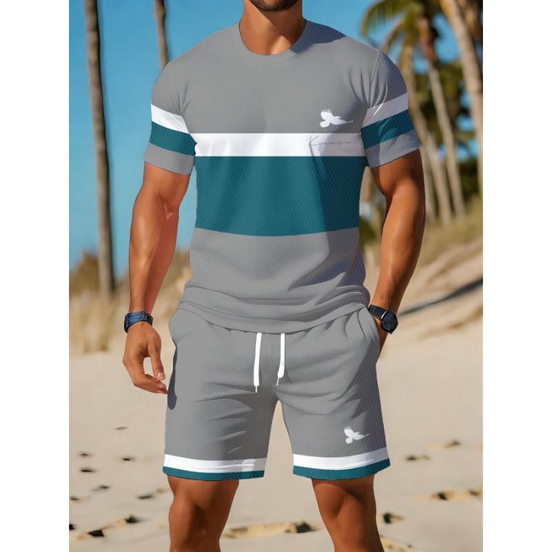 Herren Sommer Freizeit Sportbekleidungsset mit atmungsaktivem Rundhals-T-Shirt und Shorts mit Digitaldruck