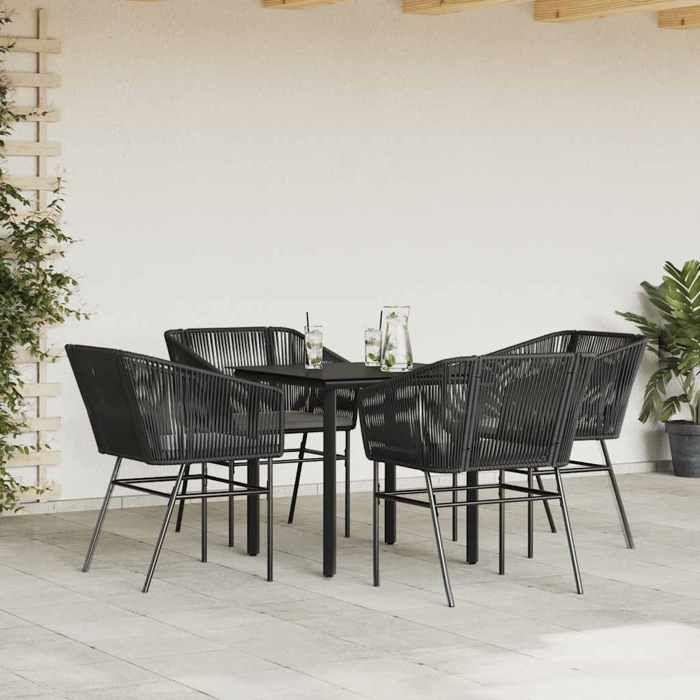 VidaXL Ensemble à manger de jardin et coussins 5 pcs noir rotin verre, ensemble de salle à manger d'extérieur, meuble de 3334612