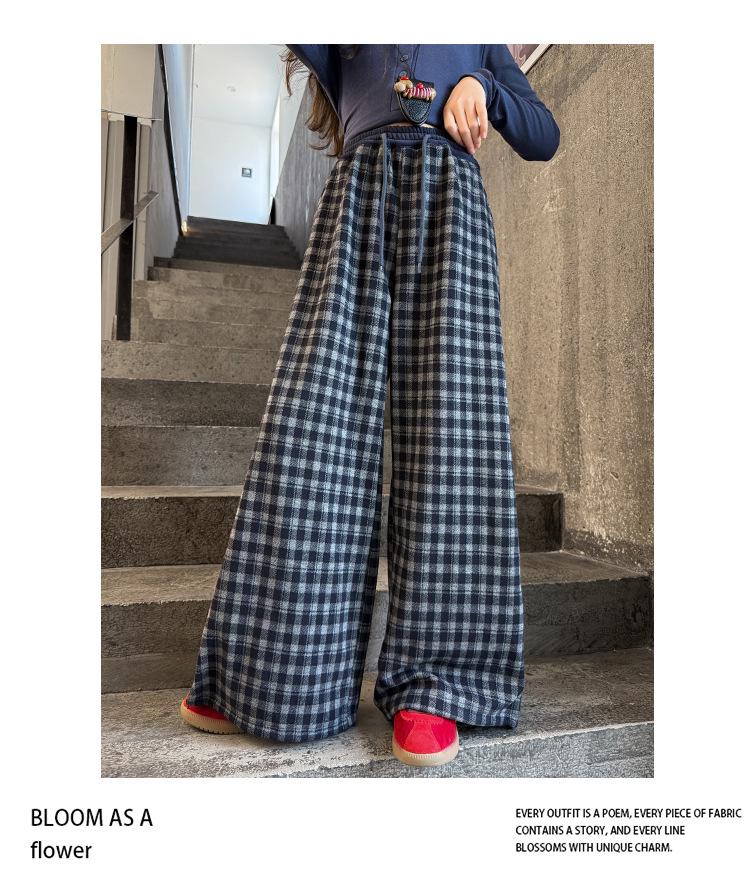 Girls' Plaid Wide-Leg Pants 2025: New Children's Loose Spring & Autumn Casual Straight-Leg Trousers for Big Kids