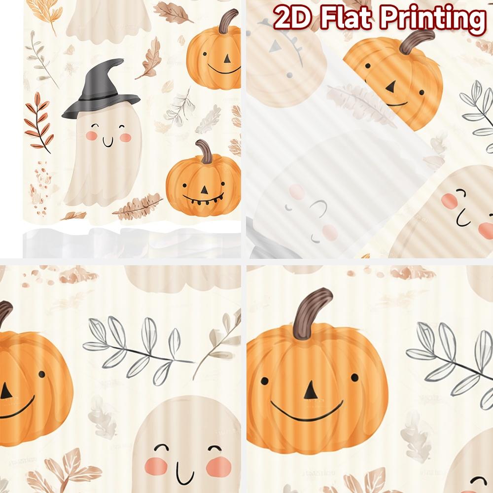 Set aus 2 flachen Druckvorhängen ohne Stange Halloween Geister Kürbisse Aprilscherz ist Tag Feiertag Garnvorhang Hergestellt Polyester