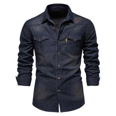 Camicia Denim alla Moda Non Stiro da Uomo Casual Tinta Unita Non Stiro Camicia da Uomo a Maniche Lunghe