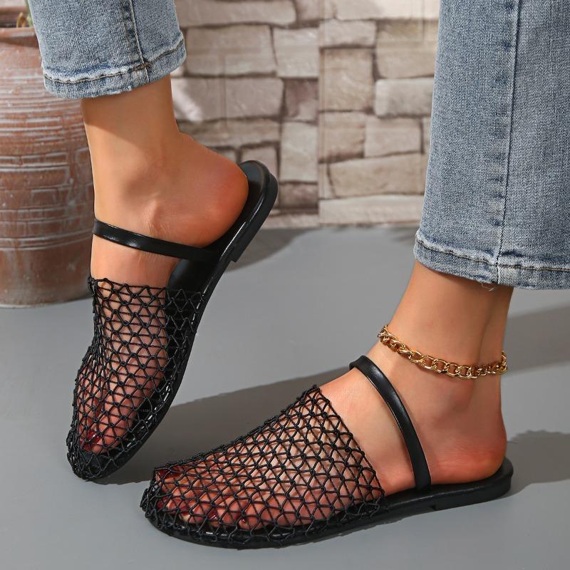 

Мода 2025 Лето Новые Женские Шлепанцы с Закрытым Носком Модные Уличные Сетчатые Большого Размера Повседневные Легкие Самые Продаваемые Мягкая Подошва Плоские Шлепанцы 43 чёрный