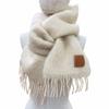 Excellent LOEWE Scarf Fringe with Anagram Leather Patch Ivory Mohair Women Used