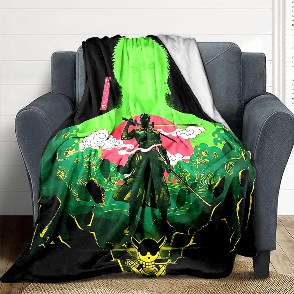 1pc One Piece Roronoa Zoro Cozy Print Blanket Lightweight Warm Flannel Throw Blanket For Sofa, Bed, Living Room