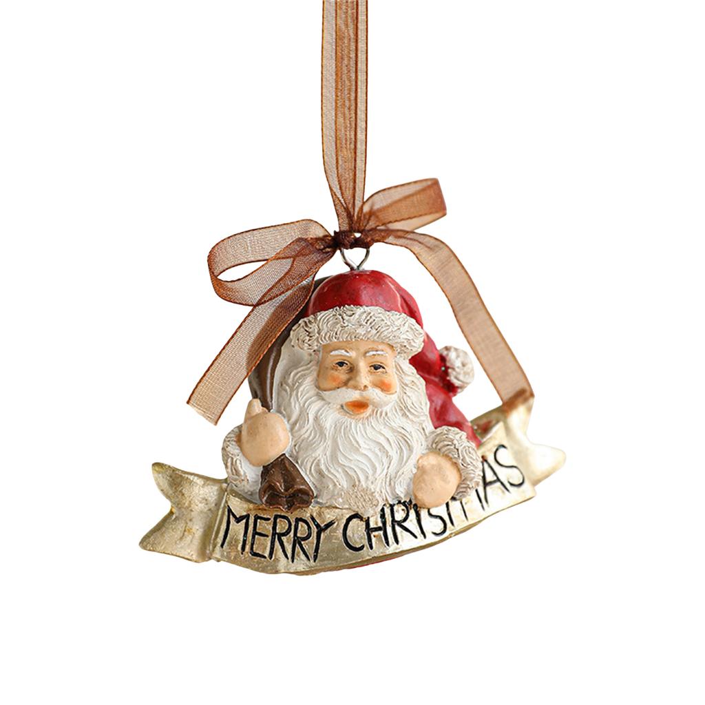 Christmas Tree Ornament Resin Hand-Painted Hanging Decor With Rope Vintage Bell Pendant For Holiday Home Party Decoration
