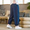 Japanese Style Stripe Summer Cotton Linen Harem Pants Men Streetwear Breathable Beach Pants Male Casual Calf-Lenght Trousers