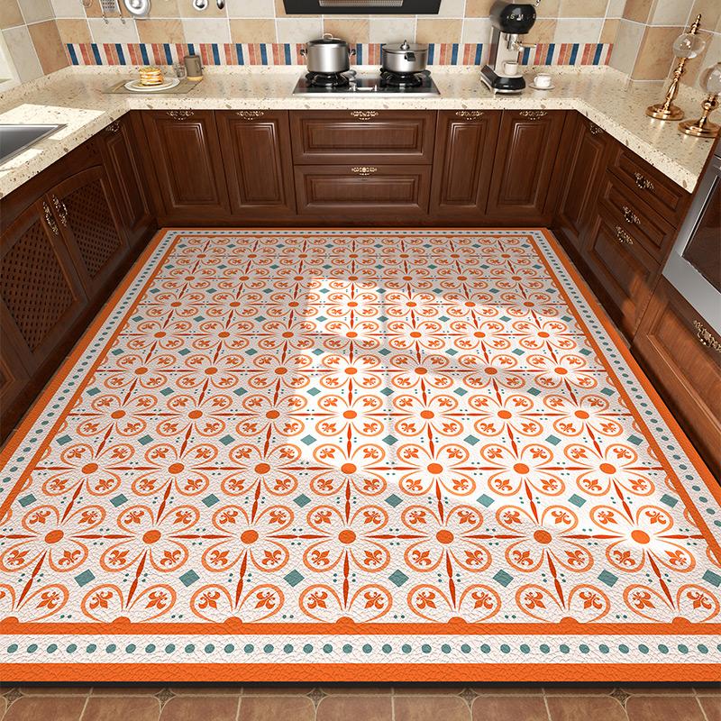 Carpet for Kitchen Pvc Floor Mat Large Size Waterproof Non-slip Carpets Leather Anti-fatigue Foot Mats Retro Home Decoration Rug