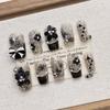 Handcrafted Short Press-On Nails With Dark Floral 3D Embossed Design Women Girls Natural-Looking False In M/S/XS