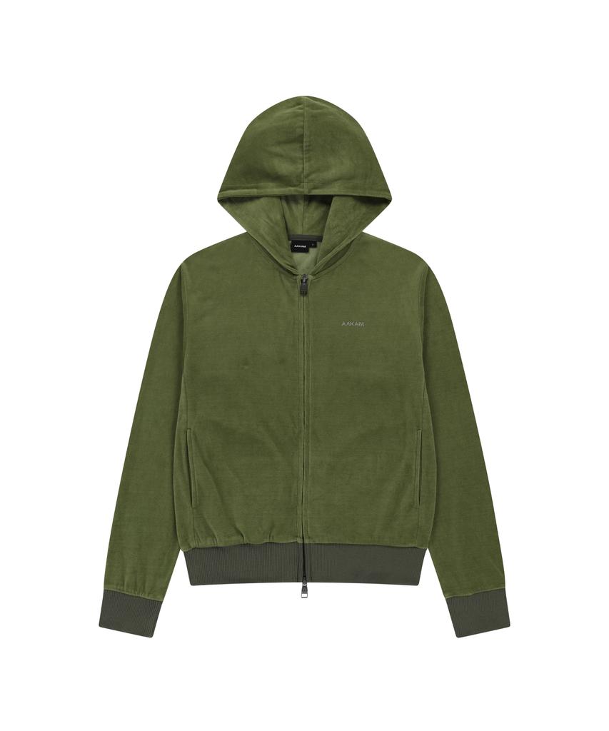 Aakam Rhinestone Velor Zip-Up Hoodie (Green)