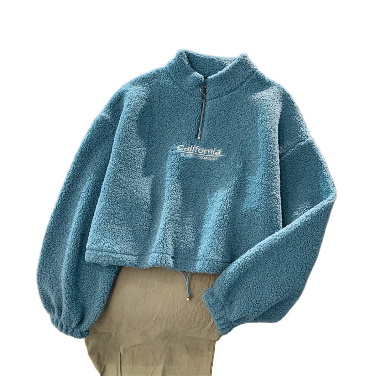 

Худи с полувысоким воротником и коротким ворсом из искусственной овечьей шерсти, женская корейская версия, студенческая теплая куртка на осень и зиму S