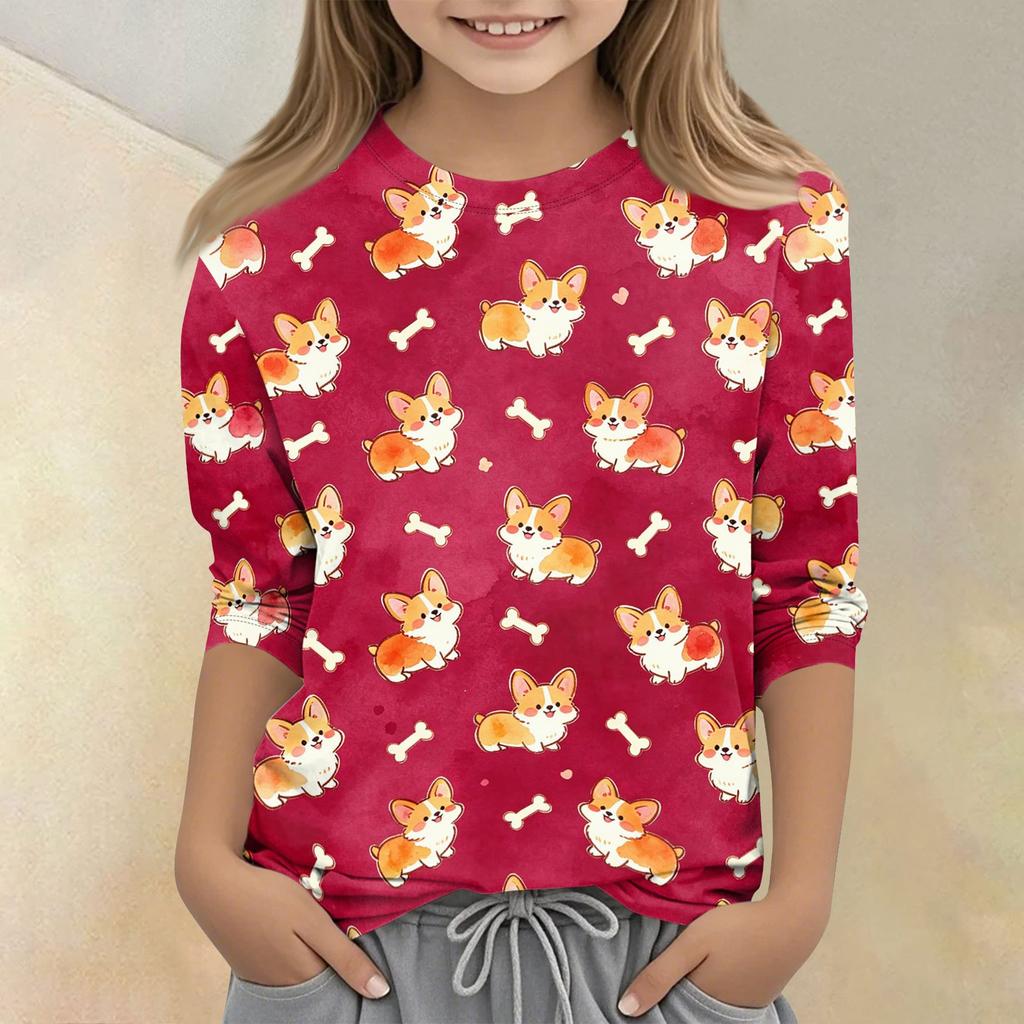 Kids Animal Print Crew Neck Three Quarter Sleeve Casual T Shirt Soft Comfortable Fabric Suitable for Everyday Wear and Play