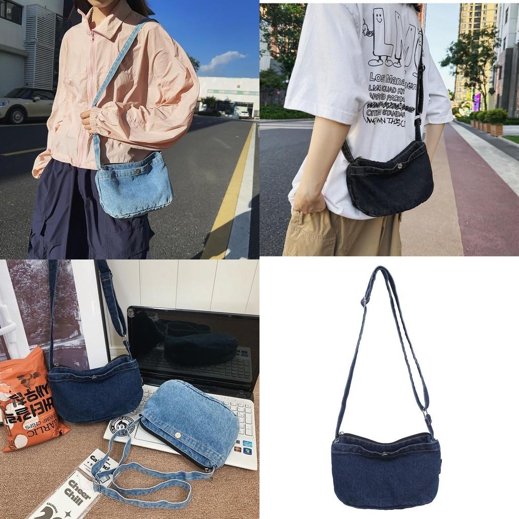 Women Denim Crossbody Bag In Street Trend Style With Soft Structure And Zipper Closure