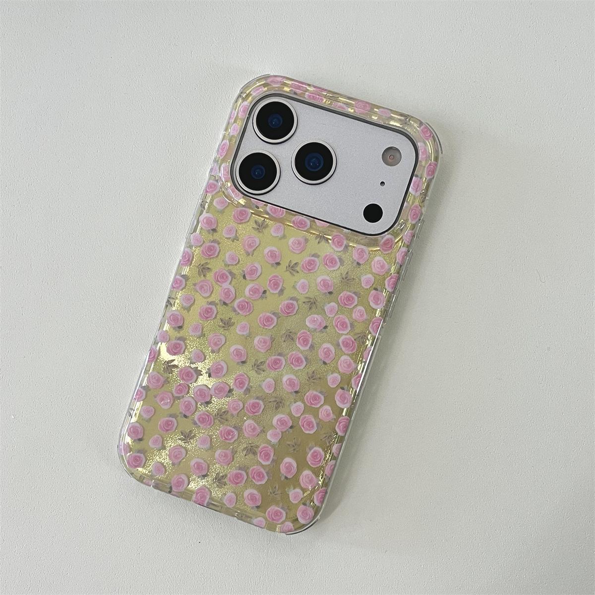 

Double Layer Gold Pink Rose Case for iPhone 14/13 Pro Max - Anti-Drop Cover iPhone 14