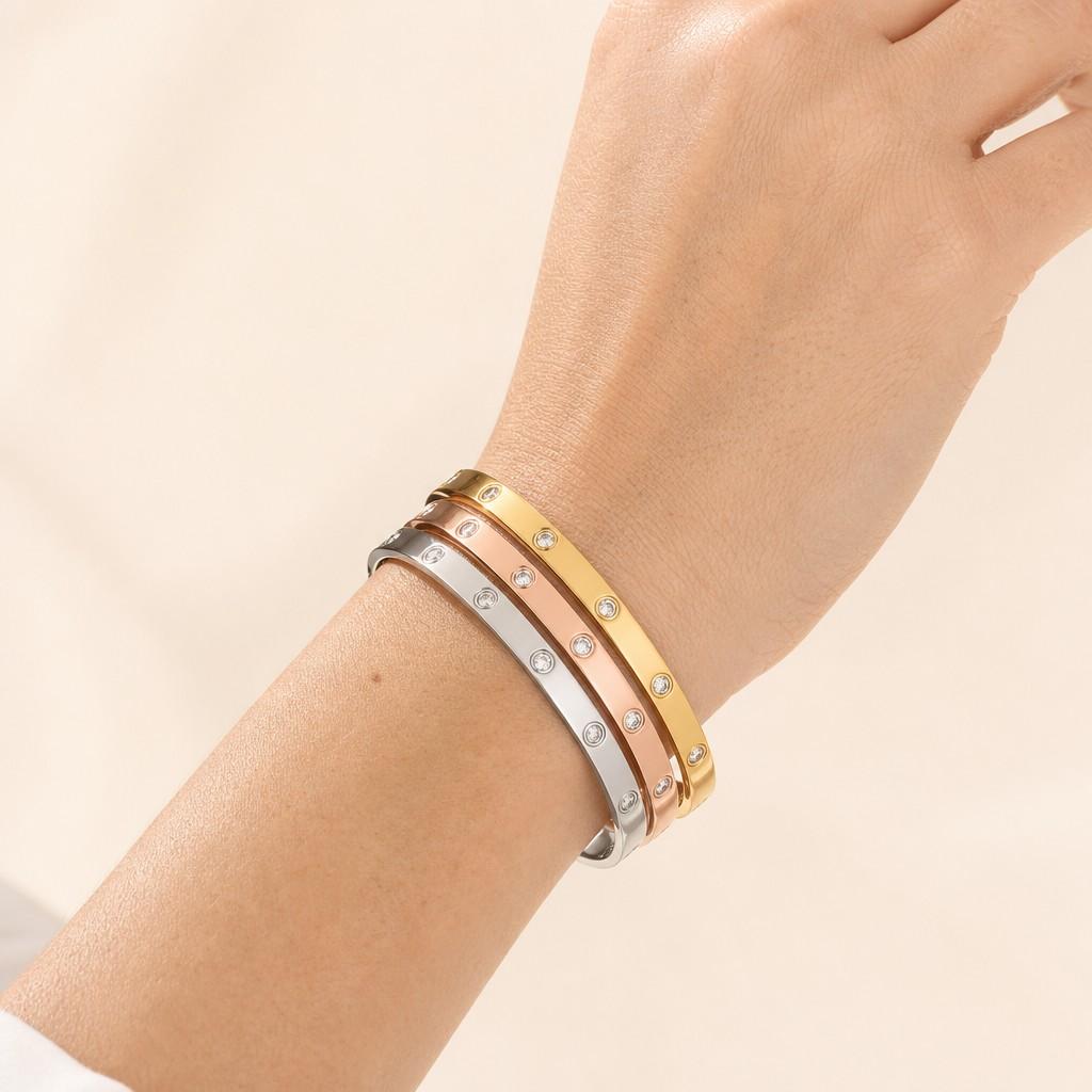 Best Seller 2026 Personalized Women Jewellery  Custom Stainless Steel 18K Gold Plated Zircon Love Bangles Bracelets