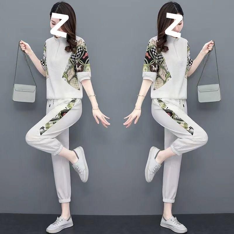 Women's Summer Korean Style Splicing Sportswear Two-piece Casual Fashion Suit for Women Twisted Silk Cotton and Linen