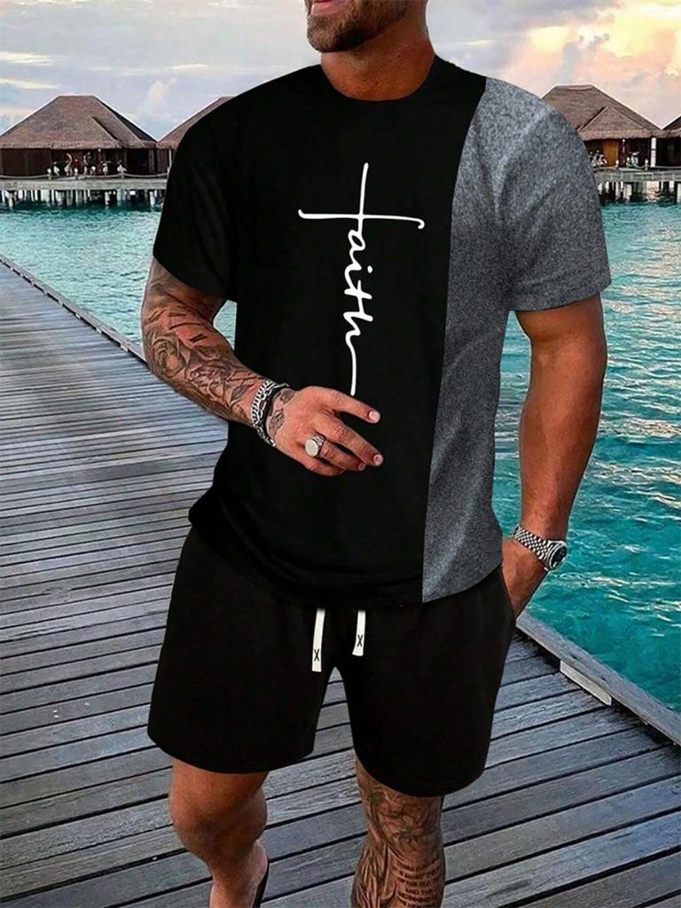 Urban Street Fashion Trend 3d Printed Men's Crew Neck Short Sleeve Suit Outdoor Simple Crew Neck Top Casual and Comfortable Shorts
