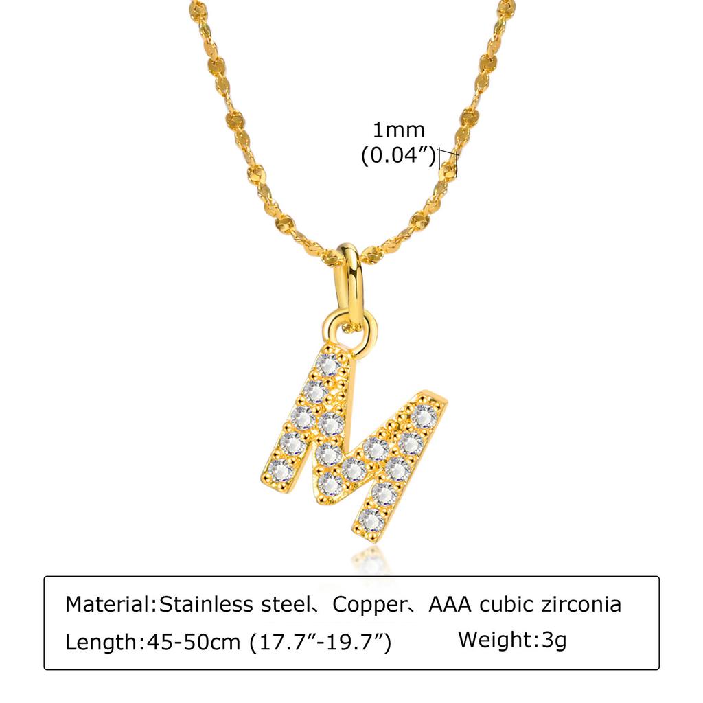 A-Z Initial 26 Letters AAA Cubic Zirconia Pendants Necklace For Women, Stainless Steel Dainty Charm Necklaces Fashion Jewelry