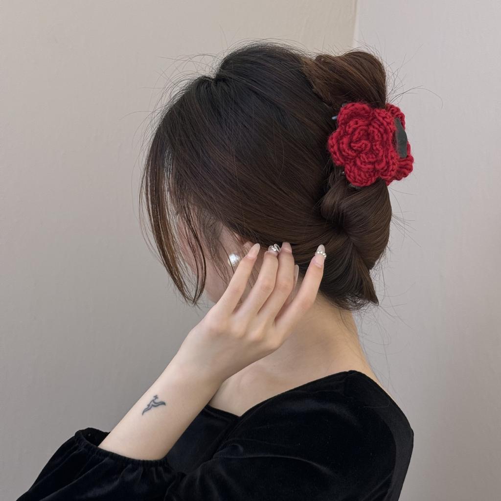 Red Rose, Gold Label Velvet Hair Band, Elegant Wool, Flower, Leather Band, Hair Tie, Hair Accessory and Headwear