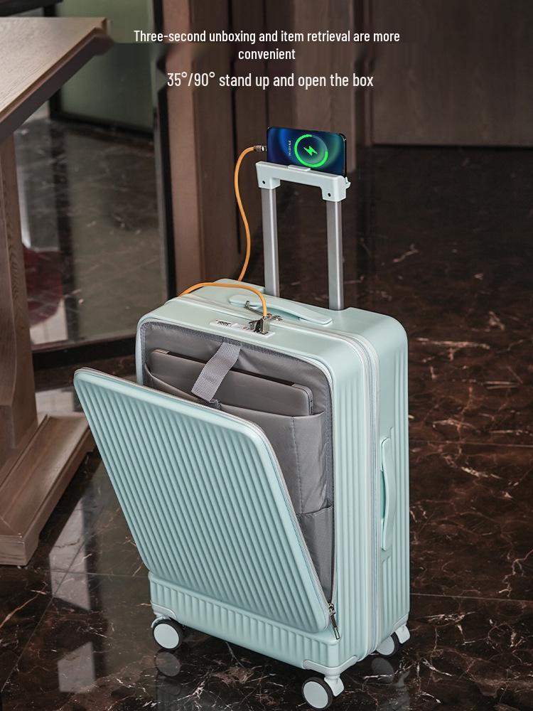 20-inch Front-Opening Multifunctional Suitcase with Combination Lock for Men and Women