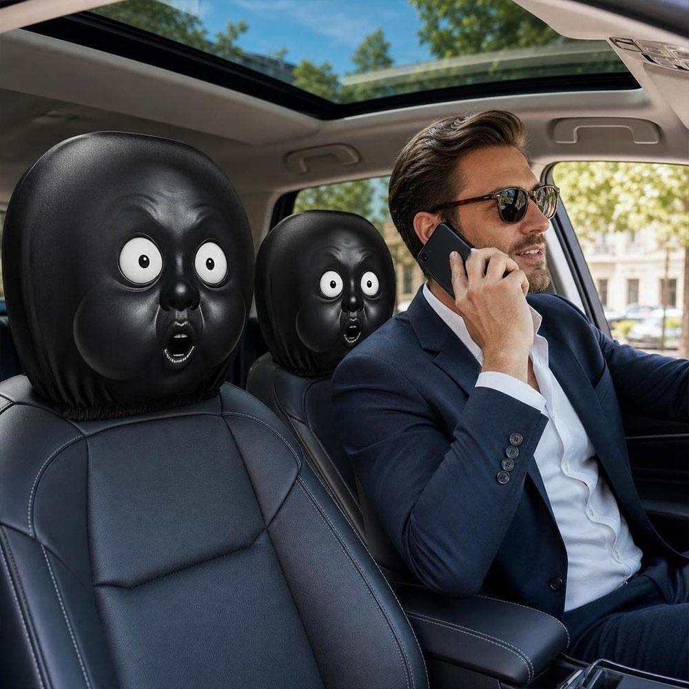 2 Pezzi Coprisedile Auto con Stampa Faccia Spaventosa Protezione Elastica per Poggiatesta Auto Accessori Interni Auto
