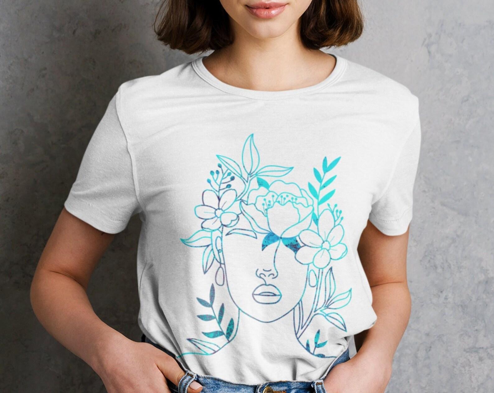 Floral One Line Woman Abstract Drawing T shirt - Flowers - Women Drawing S