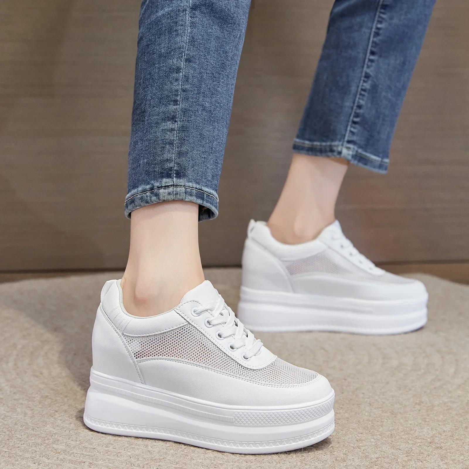

Fashion Spring Summer Women Fashion Sneakers Genuine Leather White Shoes Flat Platform Height Increasing 9cm Pure White D319 34 чистый белый